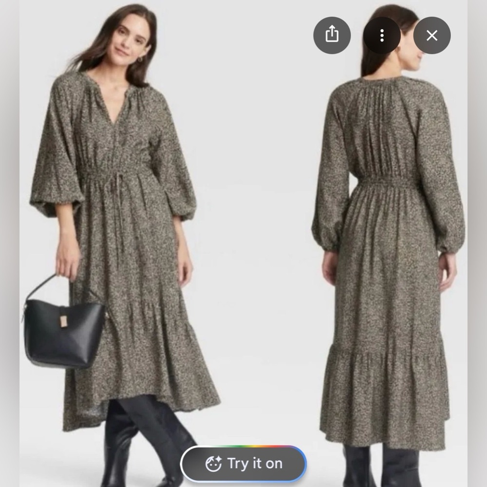 Target Beige and Black Leopard Tiered Dress